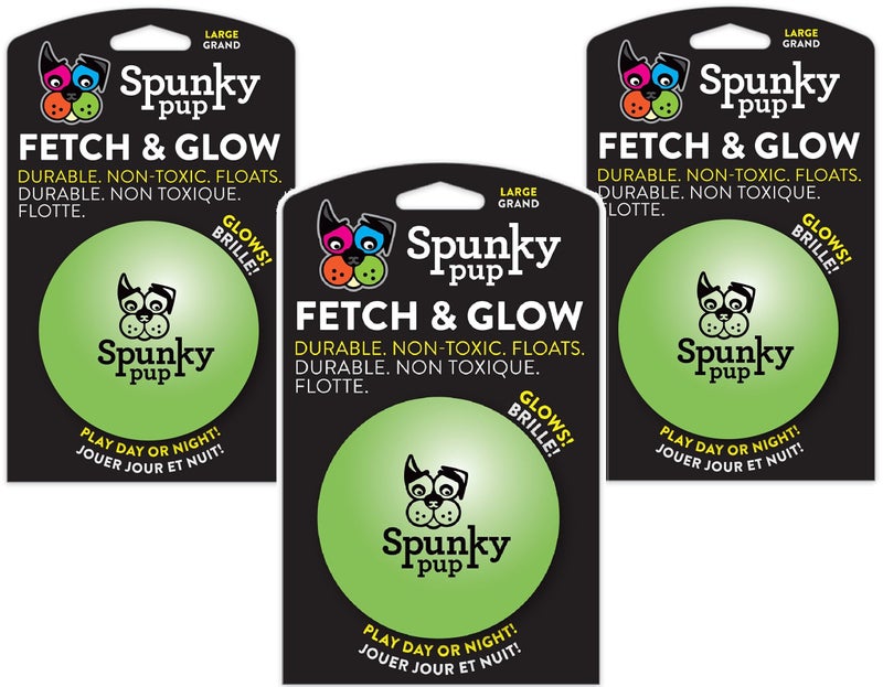 (3 Pack) Spunky Pup Fetch and Glow Ball - Large [Colors Vary]